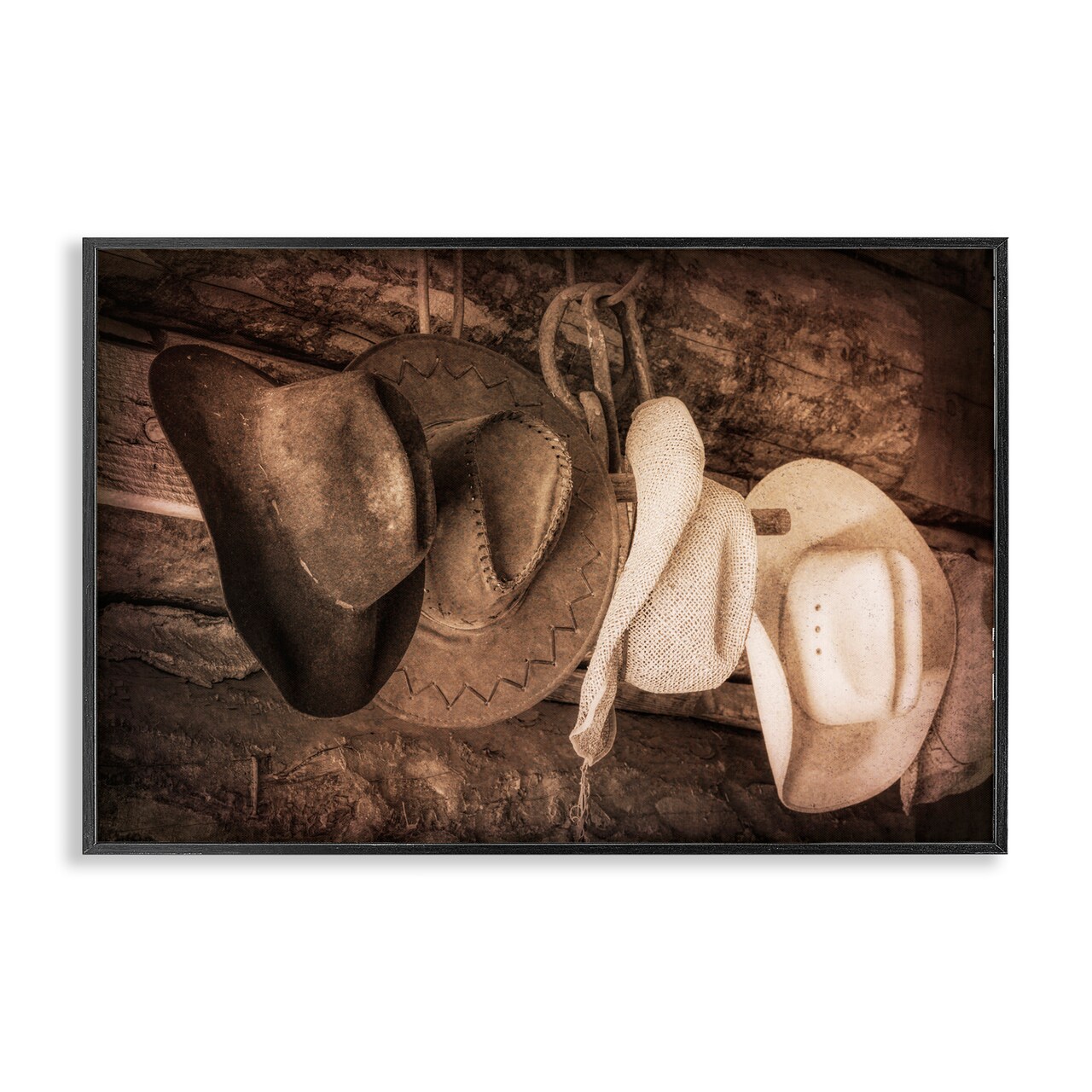Stupell Industries Rustic Cowboy Hats Framed Giclee Wall Art Design by Danita Delimont